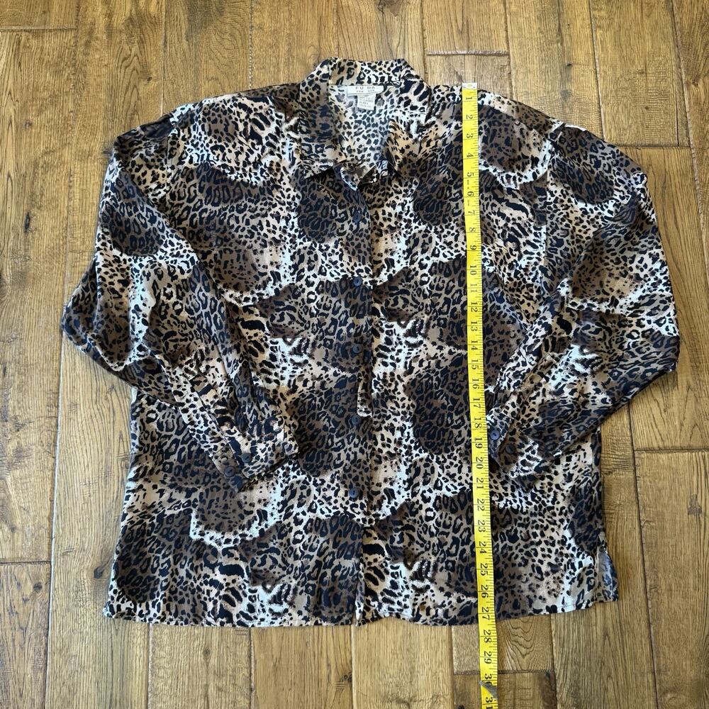 Vintage FU DA Fine Silk Button Front Shirt Womens XL Leopard Print Old Money - Picture 3 of 5